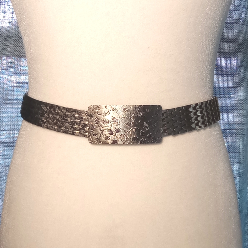 Vintage Stretch Silver Tone Metal Fish Scale Women's Belt Size L